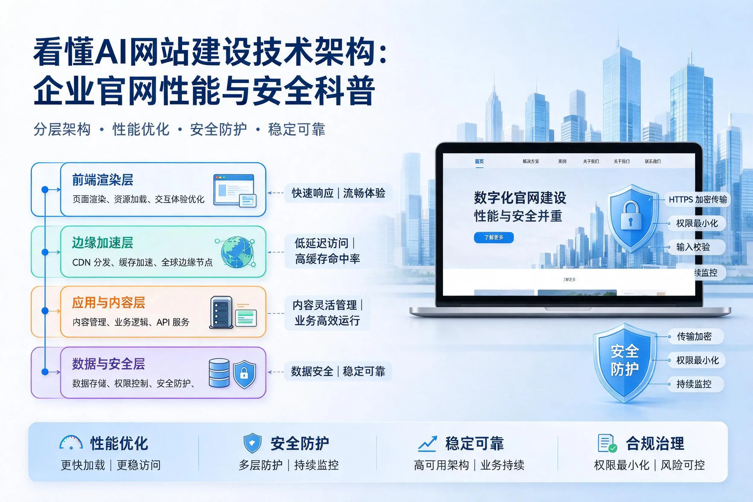 看懂AI网站建设技术架构：上海企业官网性能与安全科普