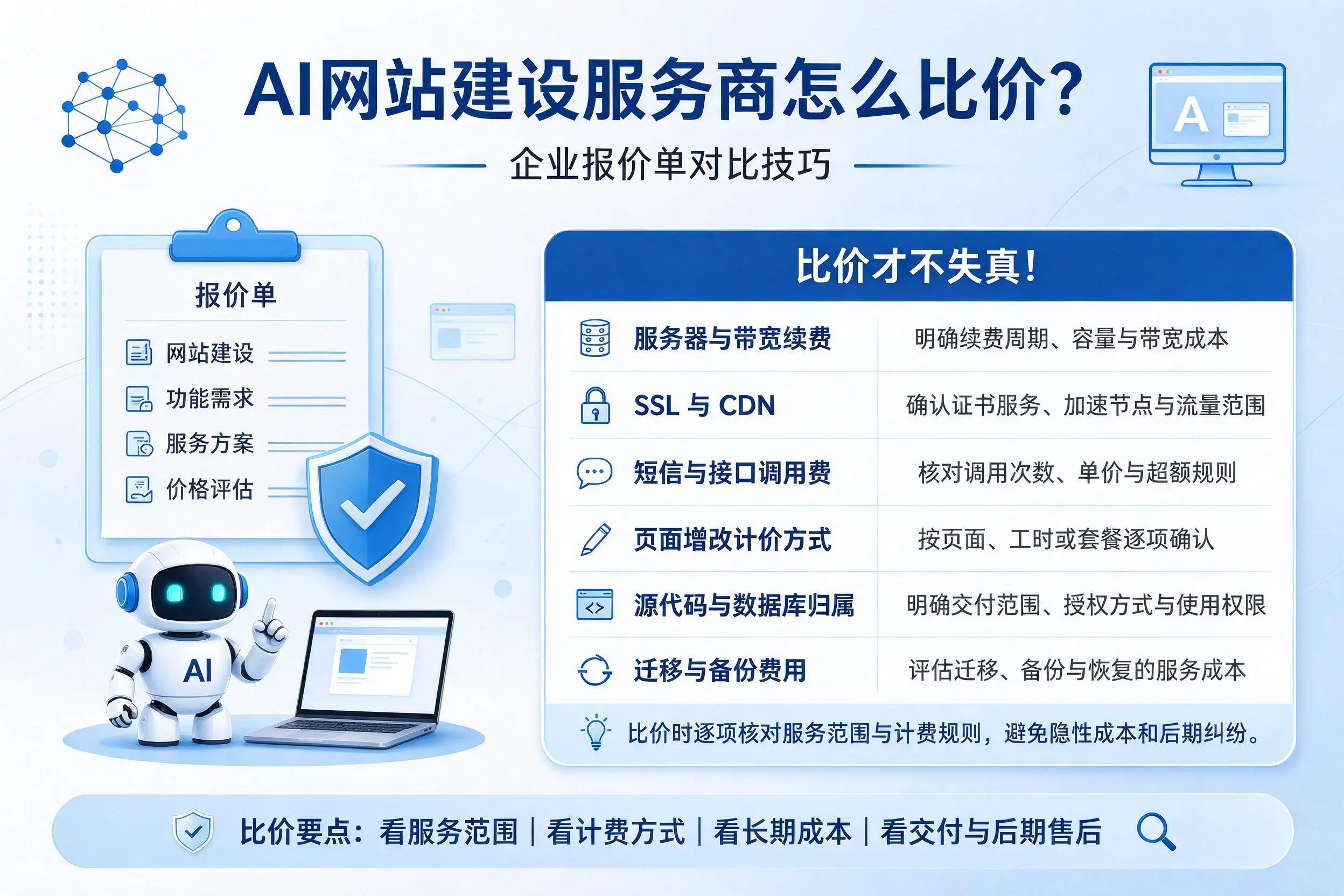 AI网站建设服务商怎么比价？上海企业报价单对比技巧