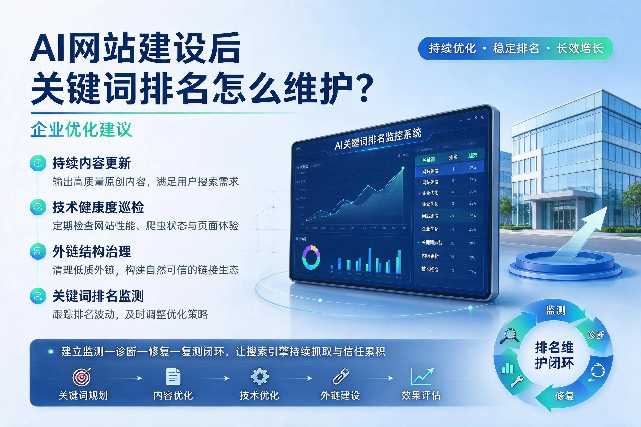 AI网站建设后关键词排名怎么维护？上海企业优化建议